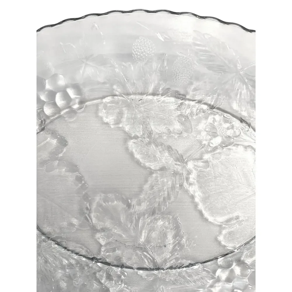 Anchor Hocking Heavy Glass Oval Embossed Grapes Leaves Berries Platter 17.75